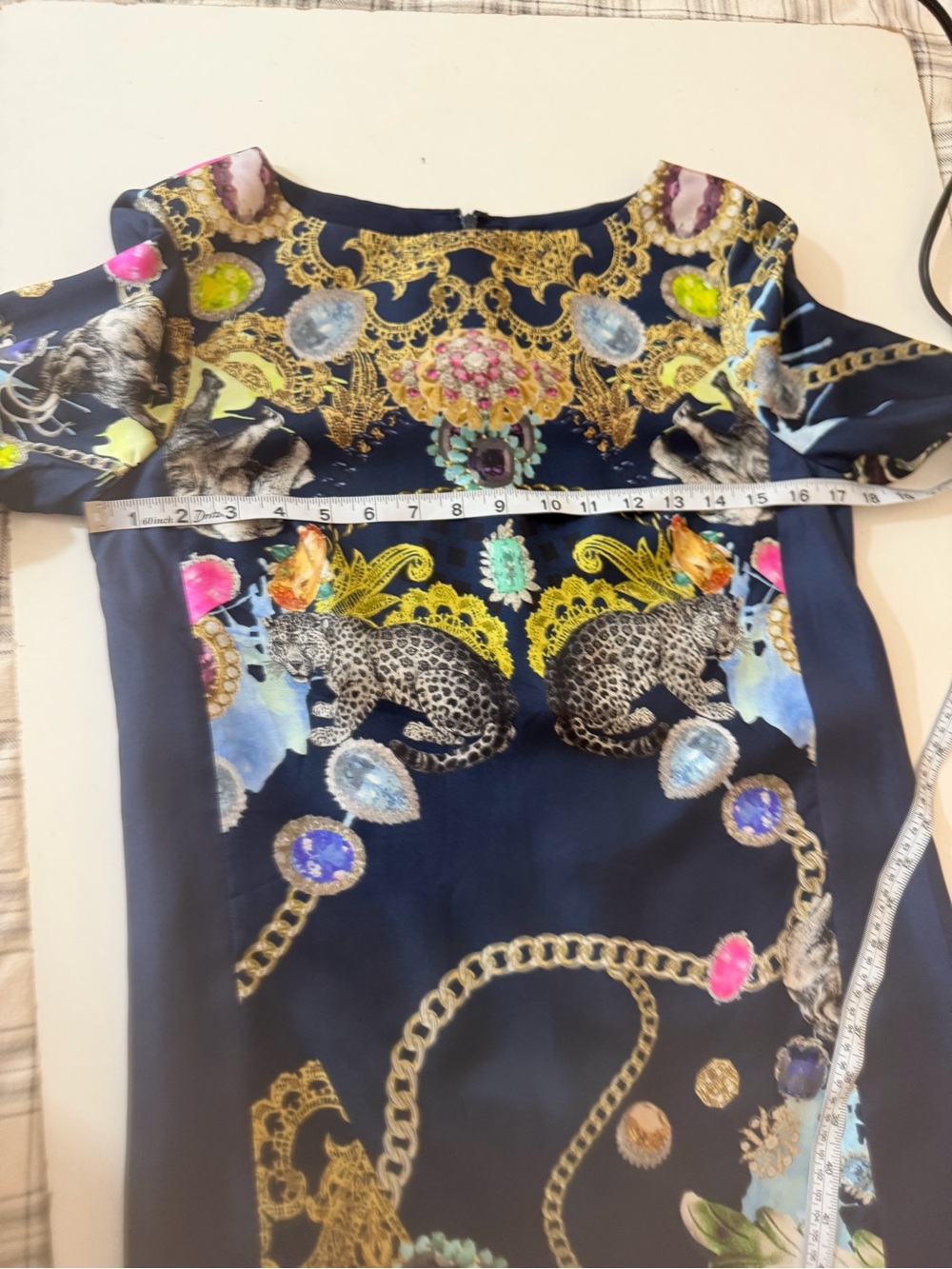 Tibi Blue Silk Scarf Animal & Jewel Print Luxury Designer Shift Dress 2*FLAW* - Picture 12 of 16